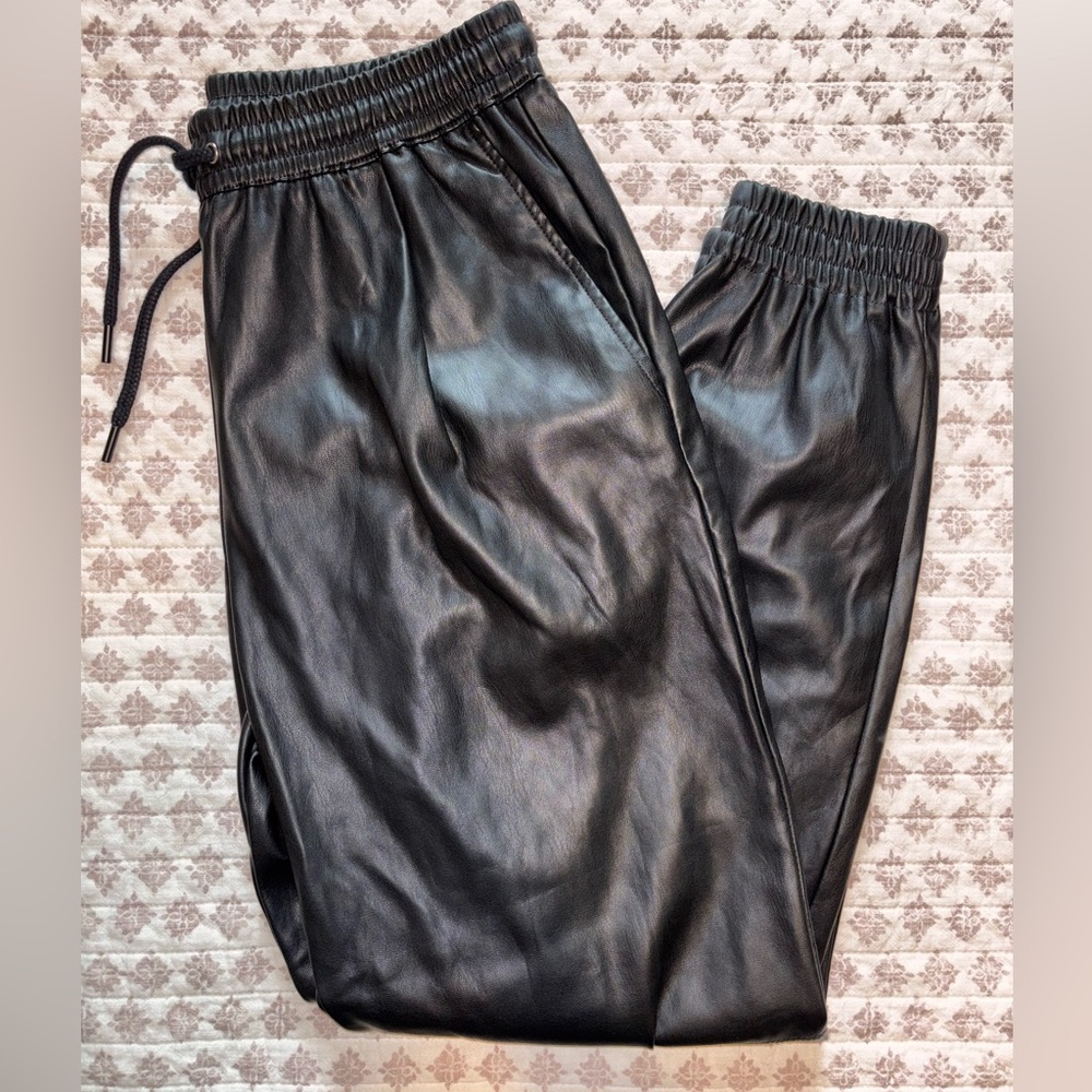 Zara Black Faux Leather Pants joggers size small